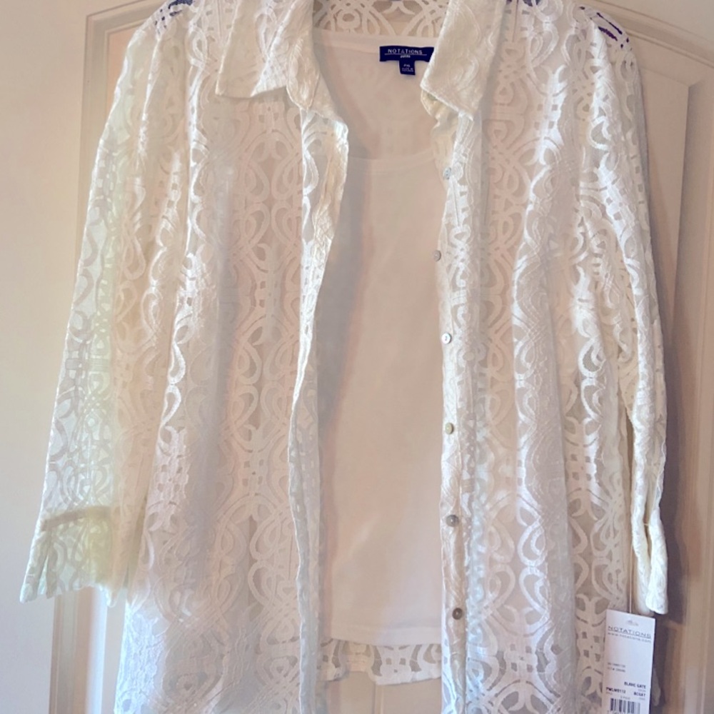 Petite XL lace shirt with matching camisole ivory cream button up shirt